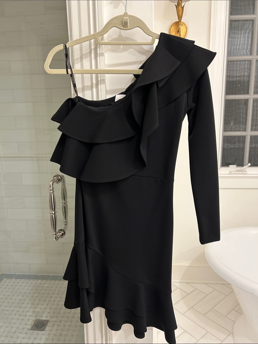 Amanda Uprichard Black One-Shoulder Ruffle Dress
